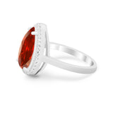 Halo Teardrop Wedding Ring Pear Simulated Cubic Zirconia 925 Sterling Silver