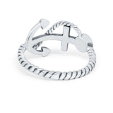 Twisted Rope Nautial Anchor Thumb Ring Simulated Cubic Zirconia 925 Sterling Silver