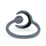 Crescent Moon Ring Band Lab Created Blue Opal Oxidized Round 925 Sterling Silver