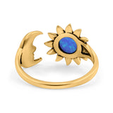 Sun & Moon Ring Lab Created Blue Opal Oxidized Round 925 Sterling Silver