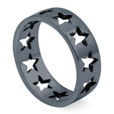 Star Oxidized Band Solid 925 Sterling Silver (6mm)