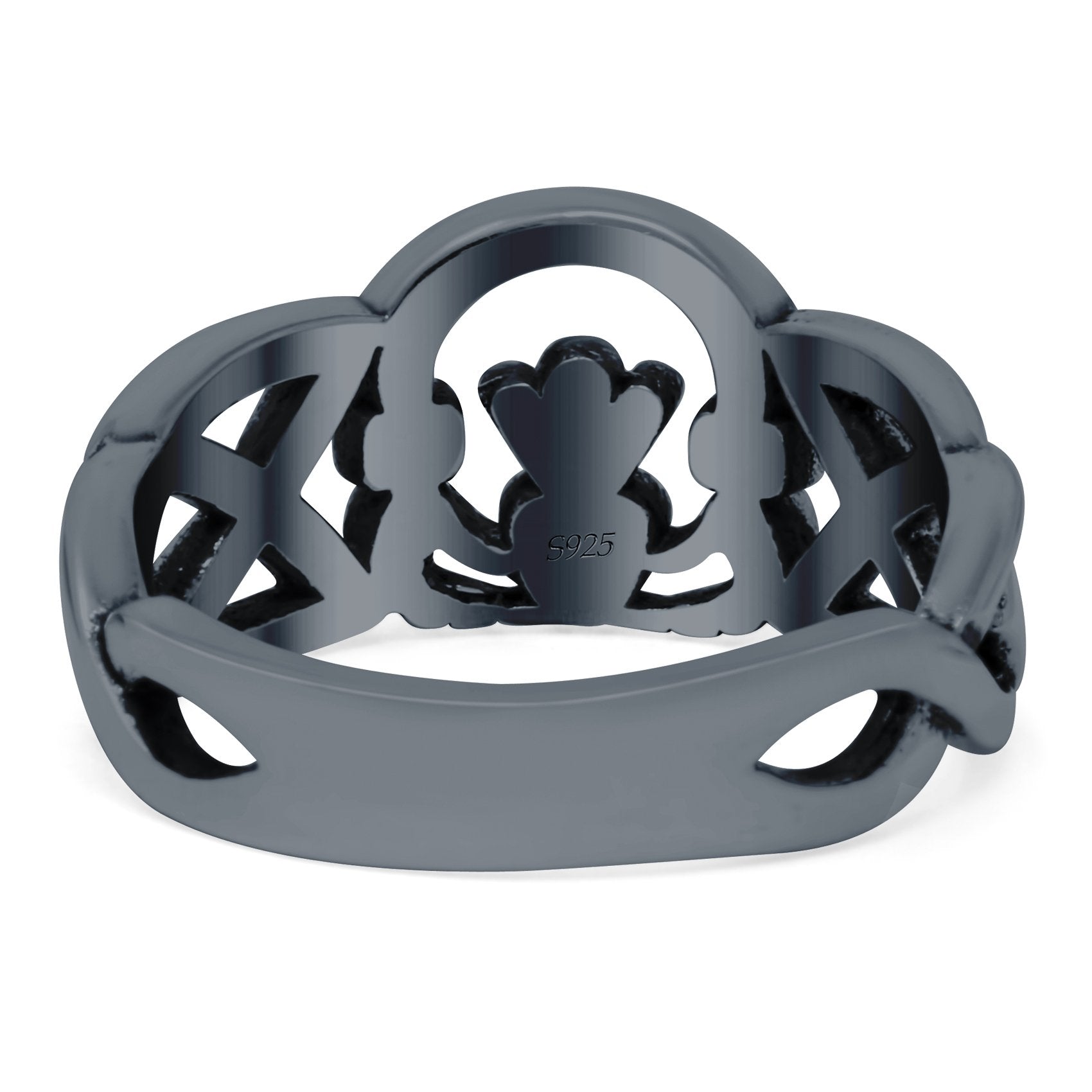 Celtic Claddagh Band Oxidized Ring Solid 925 Sterling Silver Thumb Ring (10mm)