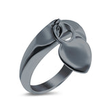 Heart Promise Charm Plain Ring Oxidized Band Solid 925 Sterling Silver