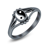 Yin and Yang Plain Ring Oxidized Band Solid 925 Sterling Silver