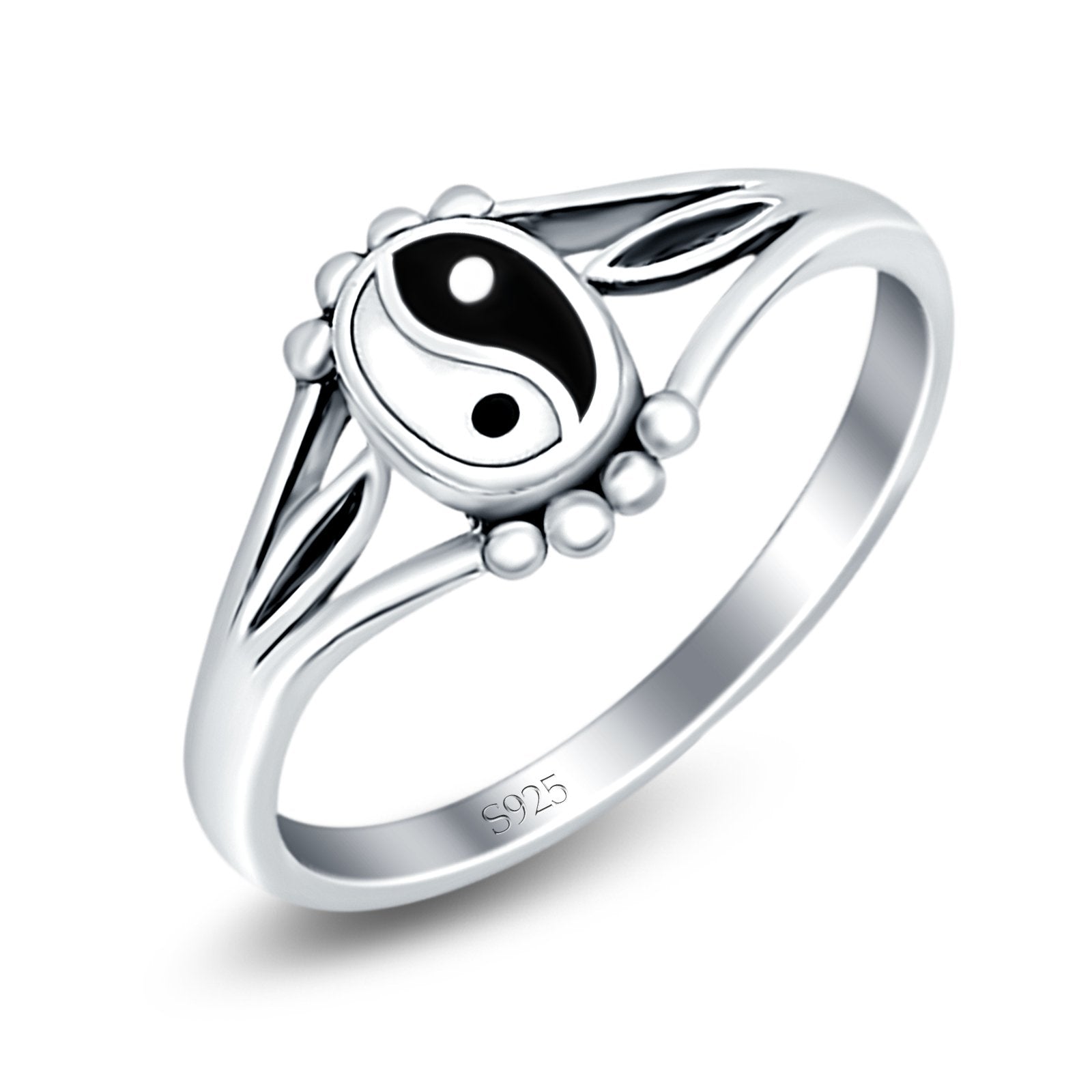 Yin and Yang Plain Ring Oxidized Band Solid 925 Sterling Silver