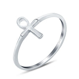 Ankh Band Rhodium Plated Ring Solid 925 Sterling Silver
