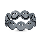 Smiley Face Band 6mm Oxidized Plain Thumb Ring 925 Sterling Silver