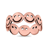Smiley Face Band 6mm Oxidized Plain Thumb Ring 925 Sterling Silver