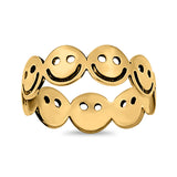 Smiley Face Band 6mm Oxidized Plain Thumb Ring 925 Sterling Silver