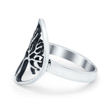 Tree of Life Ring Band Oxidized Round 925 Sterling Silver