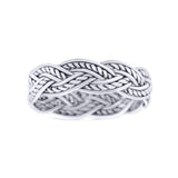 Rope Braided Ring Oxidized Band Solid 925 Sterling Silver Thumb Ring (6mm)