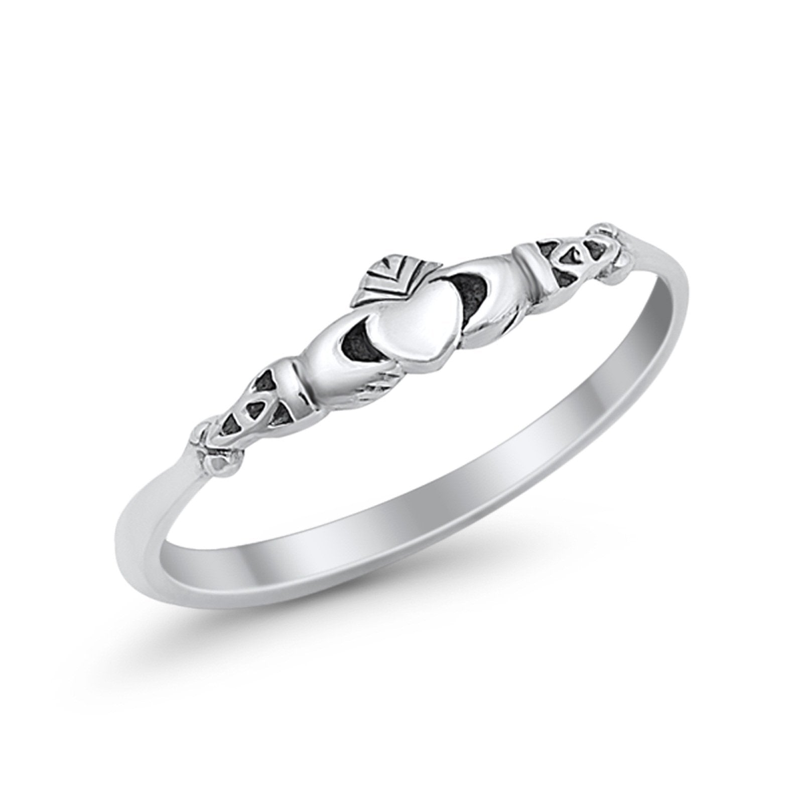 Petite Dainty Plain Simple Heart Claddagh Promise Ring 925 Sterling Silver