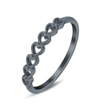 Hearts Band Rhodium Plated Ring Solid 925 Sterling Silver (3mm)