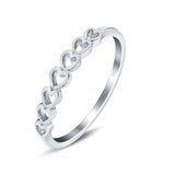Hearts Band Rhodium Plated Ring Solid 925 Sterling Silver (3mm)