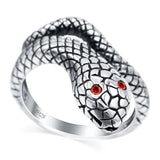 Snake Ring Oxidized Band Solid Simulated Garnet Cubic Zirconia 925 Sterling Silver (17mm)