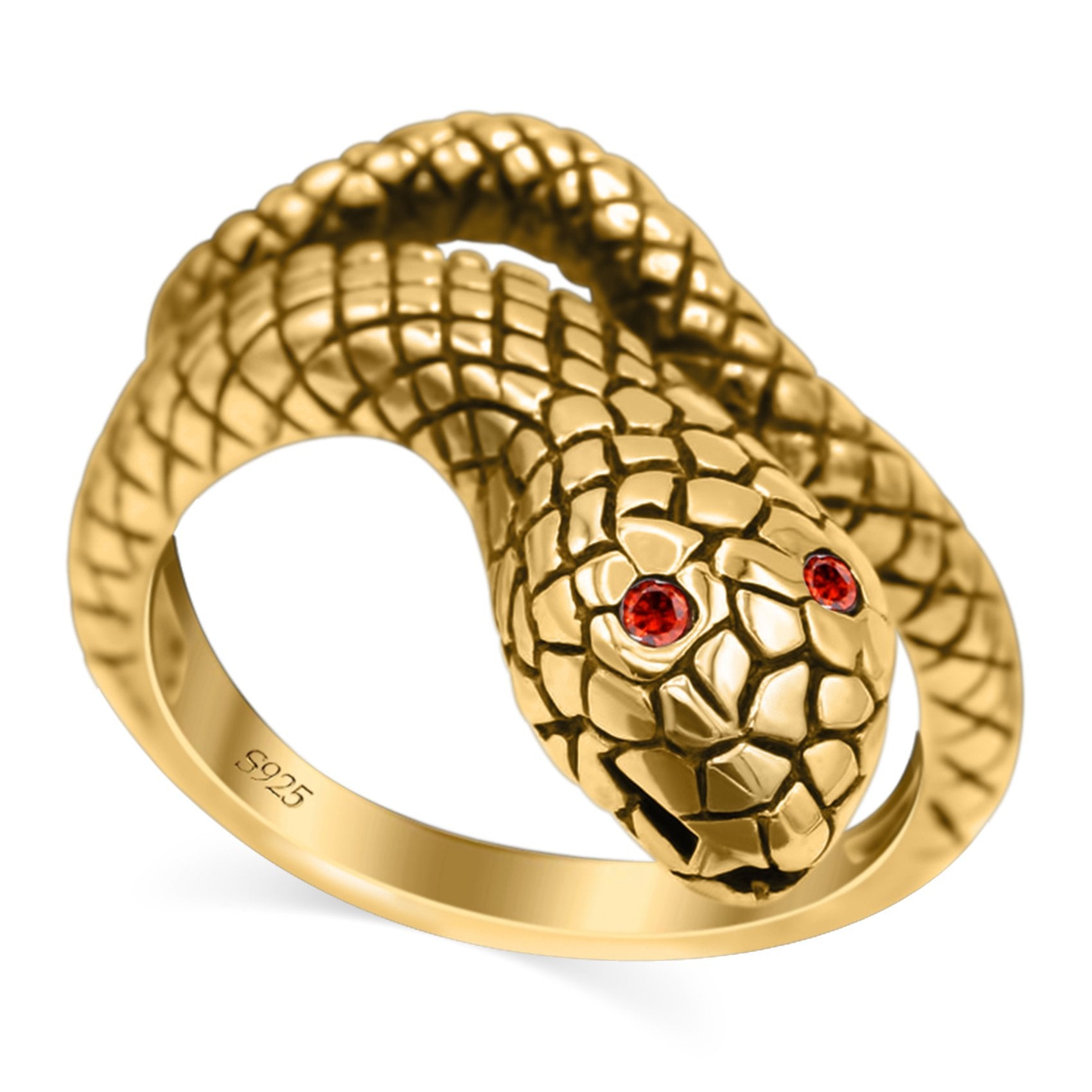 Snake Ring Oxidized Band Solid Simulated Garnet Cubic Zirconia 925 Sterling Silver (17mm)