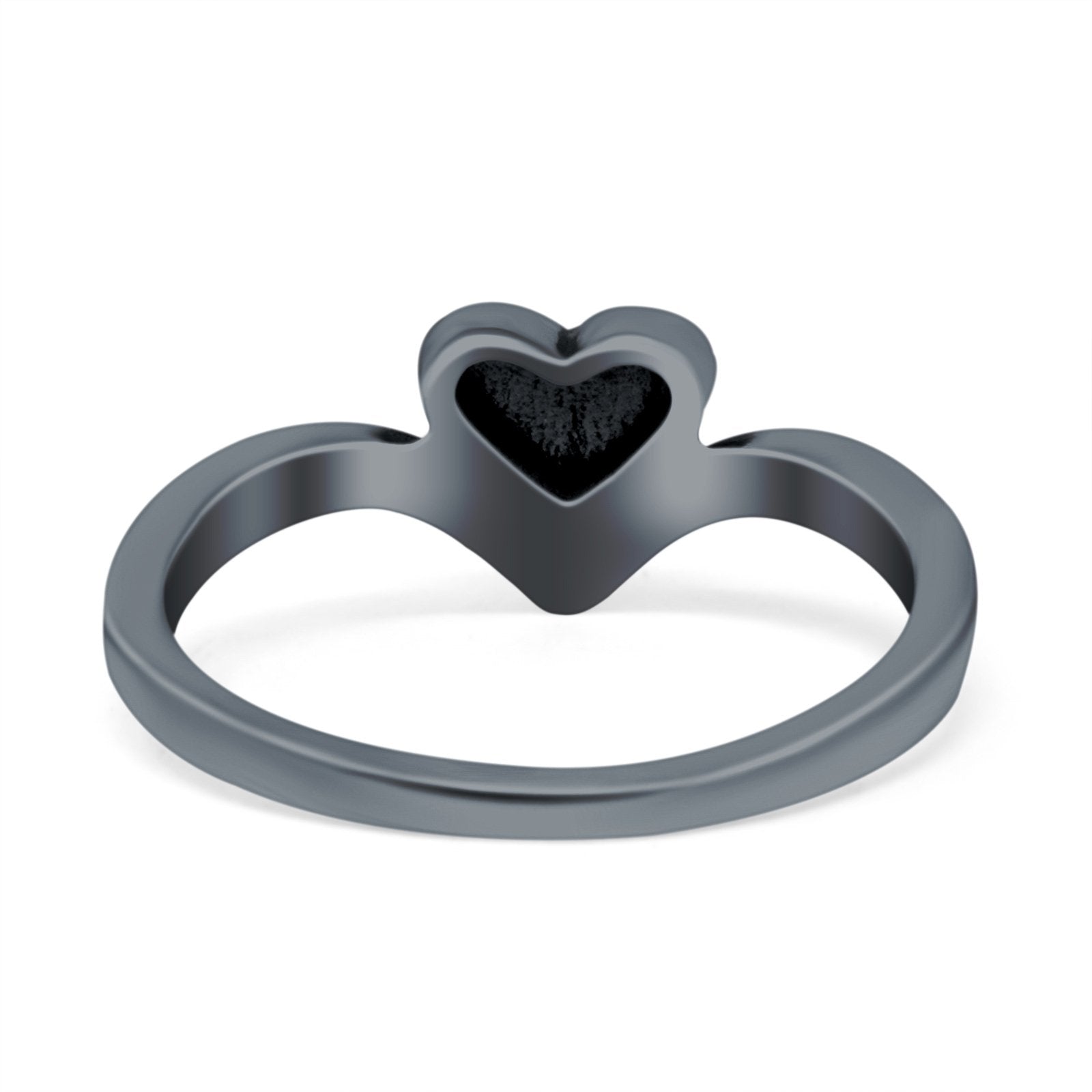 Heart V Shape Ring Oxidized Band Solid 925 Sterling Silver (7mm)