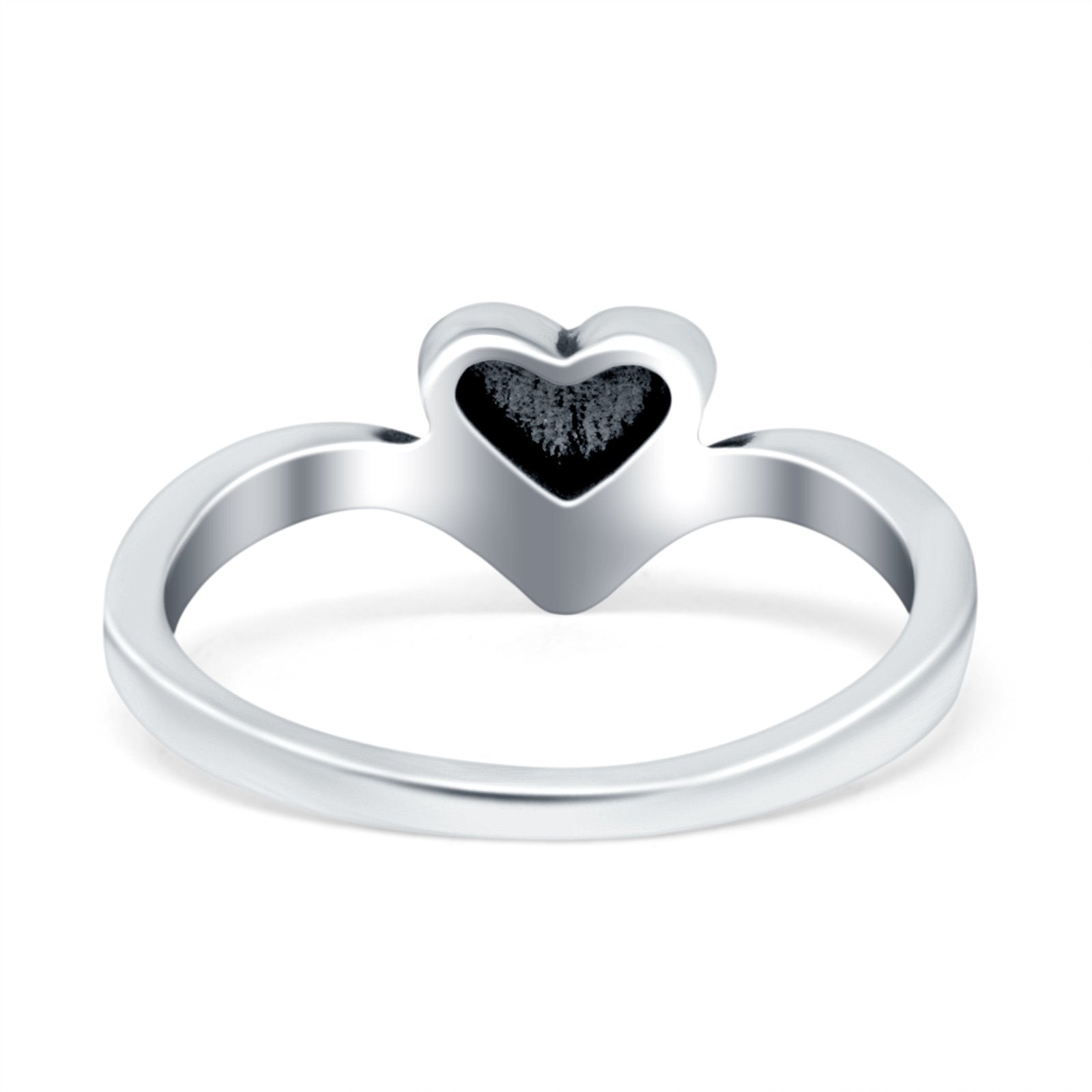 Heart V Shape Ring Oxidized Band Solid 925 Sterling Silver (7mm)