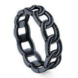 Chain Ring Oxidized Band Solid 925 Sterling Silver Thumb Ring (6mm)