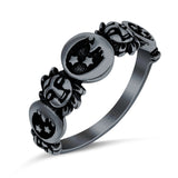 Moon and Sun Ring Band Oxidized Round 925 Sterling Silver (8mm)