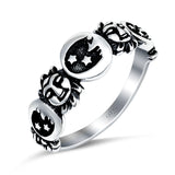 Moon and Sun Ring Band Oxidized Round 925 Sterling Silver (8mm)