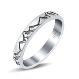 Mountains Ring Band Oxidized Round 925 Sterling Silver (3.5mm)