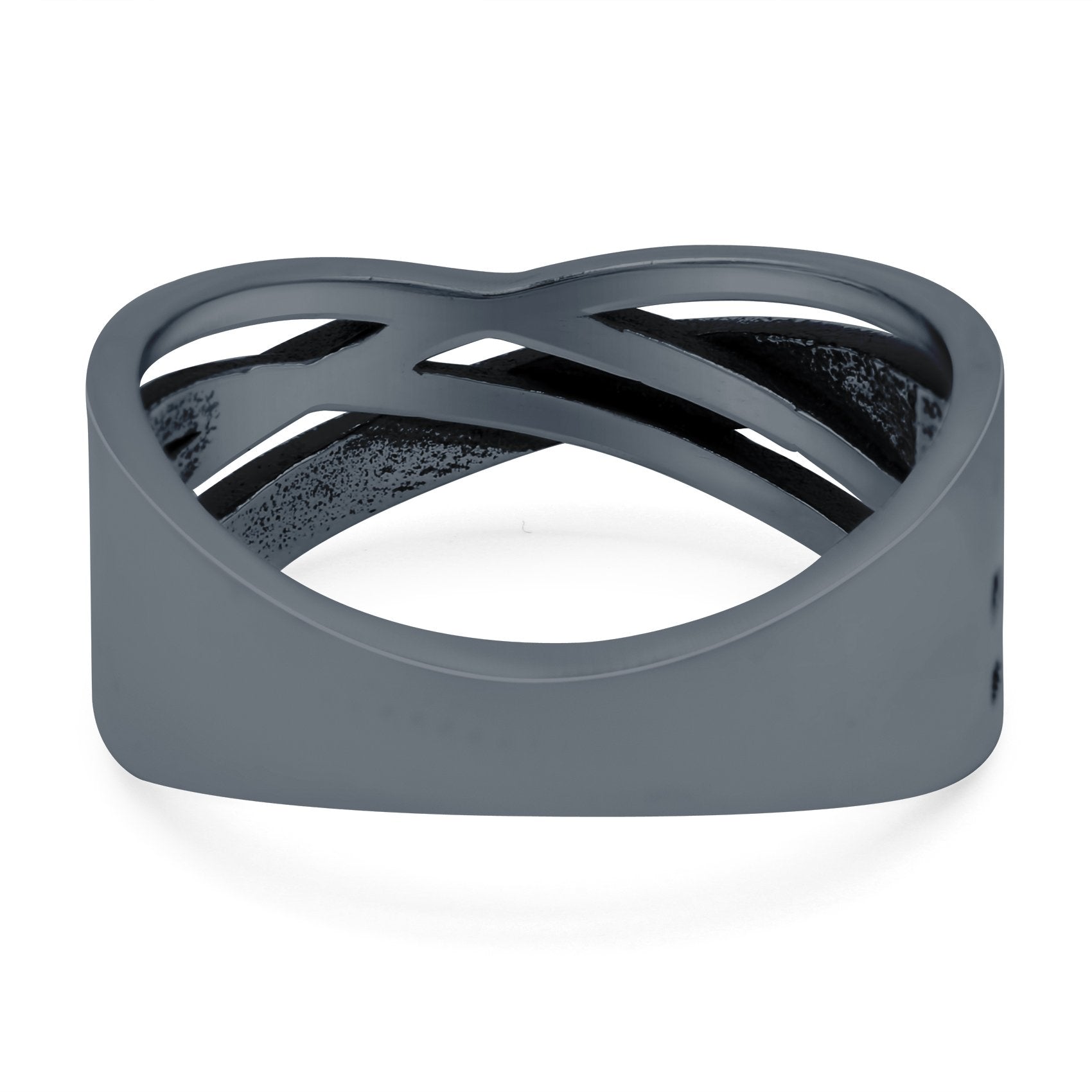 Crisscross Ring Oxidized Band Solid 925 Sterling Silver Thumb Ring (8mm)