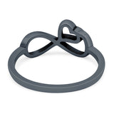 Infinity Heart Ring Oxidized Band Solid 925 Sterling Silver Thumb Ring (8mm)