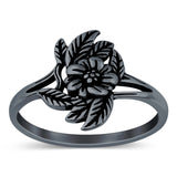 Flower Band Oxidized Ring Solid 925 Sterling Silver (14mm)