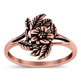 Flower Band Oxidized Ring Solid 925 Sterling Silver (14mm)