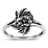 Flower Band Oxidized Ring Solid 925 Sterling Silver (14mm)