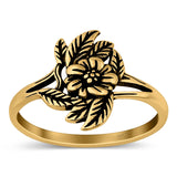 Flower Band Oxidized Ring Solid 925 Sterling Silver (14mm)