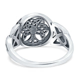 Celtic Tree of Life Signet Band Oxidized Ring Solid 925 Sterling Silver (12mm)