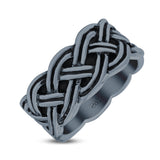 Twisted Braided Full Eternity Ring Oxidized Band Solid 925 Sterling Silver Thumb Ring (10mm)