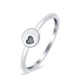 Round Heart Plain Ring Oxidized 925 Sterling Silver Heart Band