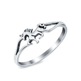 Petite Dainty Horse Plain Ring Oxidized Band 925 Sterling Silver