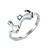 Sterling Silver Cats Ring for Girls Women Plain Band 925 Sterling Silver