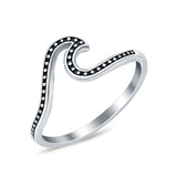 Bali Wave Plain Ring Oxidized Wave Band 925 Sterling Silver (8mm)