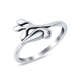 Bird on Branch Plain Ring Band Oxidized 925 Sterling Silver
