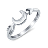 Oxidized Moon and Arrow Plain Ring Band 925 Sterling Silver