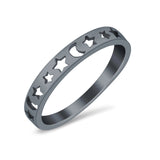 Moon Star Band Plain Ring Round 925 Sterling Silver