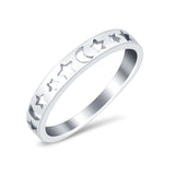 Moon Star Band Plain Ring Round 925 Sterling Silver