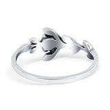 Rose Plain Ring Band Flower Oxidized 925 Sterling Silver