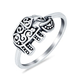 Lucky Filigree Elephant Plain Ring Oxidized 925 Sterling Silver