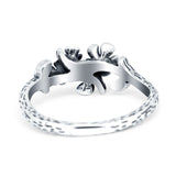 Flower Plain Ring Oxidized Vine Band Round 925 Sterling Silver