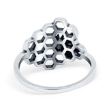 Bee and Honeycomb Plain Ring Band Oxidized 925 Sterling Silver
