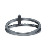 Beaded Cross Ring Band Oxidized 925 Sterling Silver (7mm)