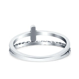 Beaded Cross Ring Band Oxidized 925 Sterling Silver (7mm)