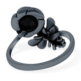 Bee & Flower Ring Oxidized Band Solid 925 Sterling Silver (18mm)