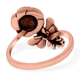Bee & Flower Ring Oxidized Band Solid 925 Sterling Silver (18mm)